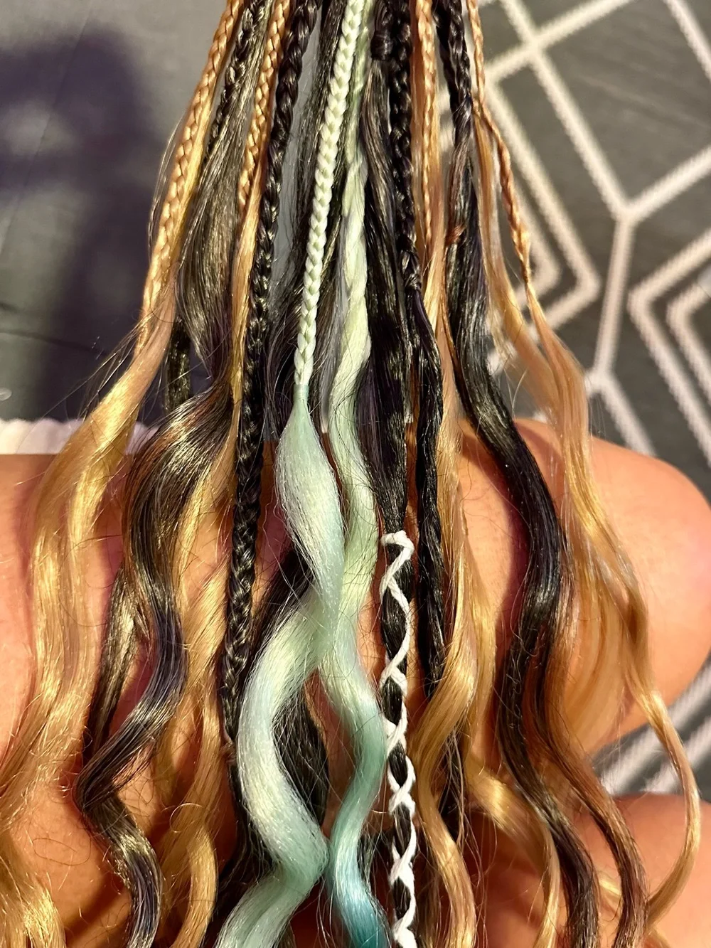 Boho Multi-Color Women's Hair Extensions with Teal & Golden Brown Accents